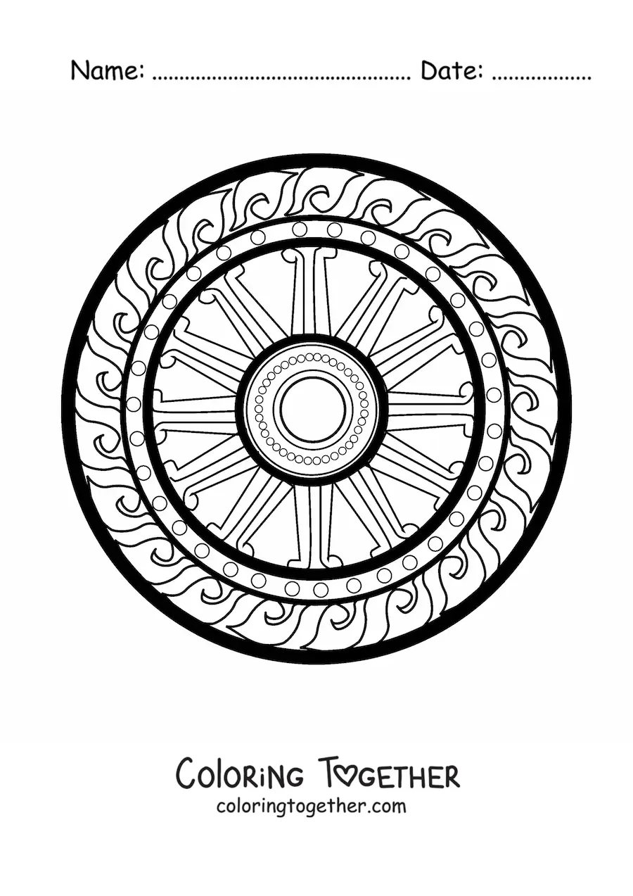 Coloring page of a dharma chakra mandala