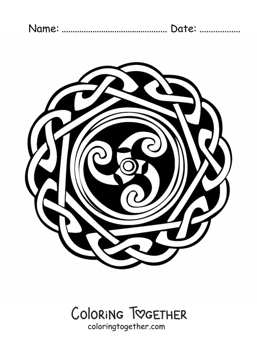 Coloring page of a Celtic mandala with a spiral
