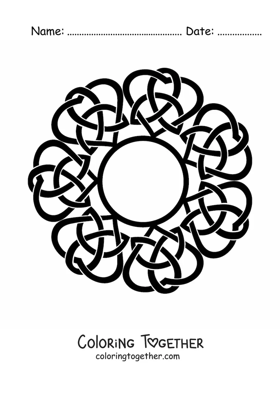 Coloring page of a Celtic knot mandala