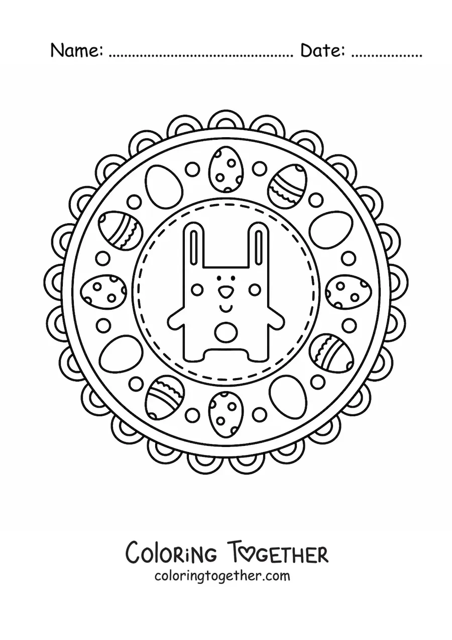 Coloring page of an Easter bunny mandala for kids