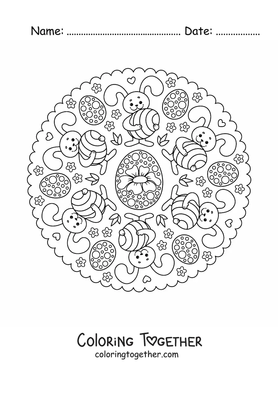 Coloring page of an Easter bunny mandala for kids