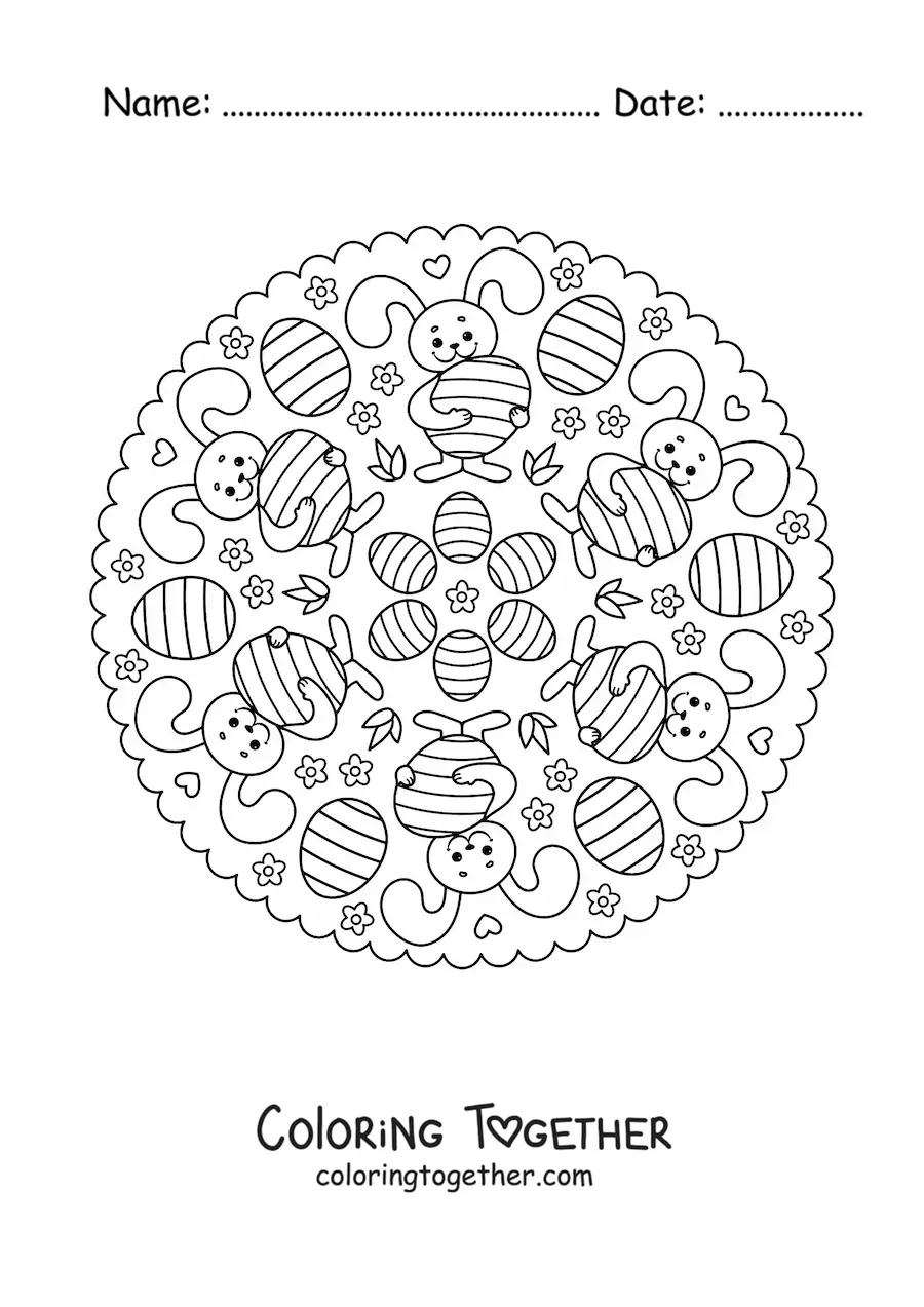 Coloring page of an Easter bunny mandala for kids