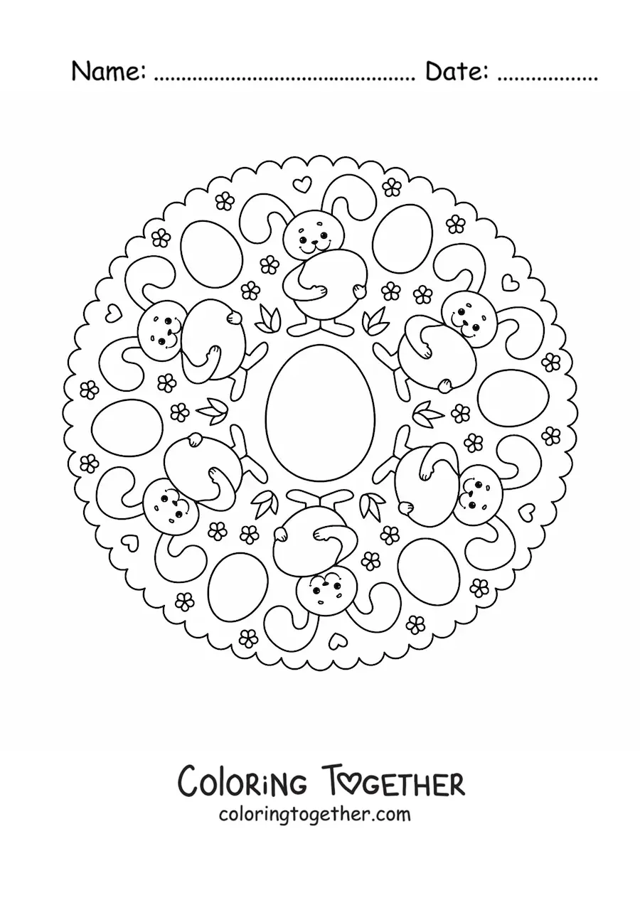 Coloring page of an Easter bunny mandala for kids