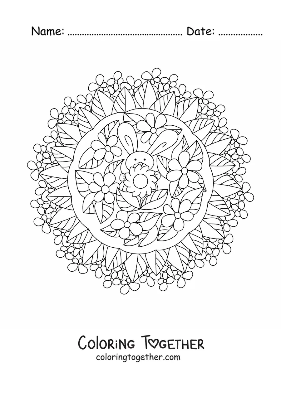 Coloring page of an Easter bunny mandala for kids