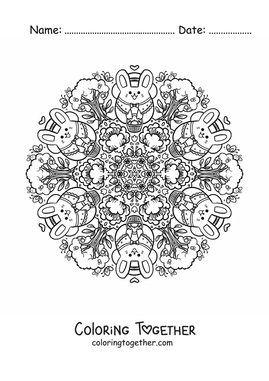 Coloring page of an Easter bunny mandala