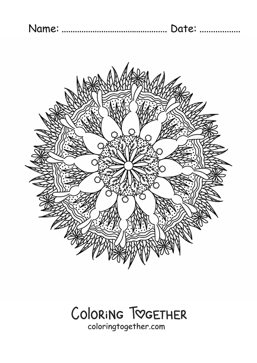 Coloring page of an Easter bunny mandala