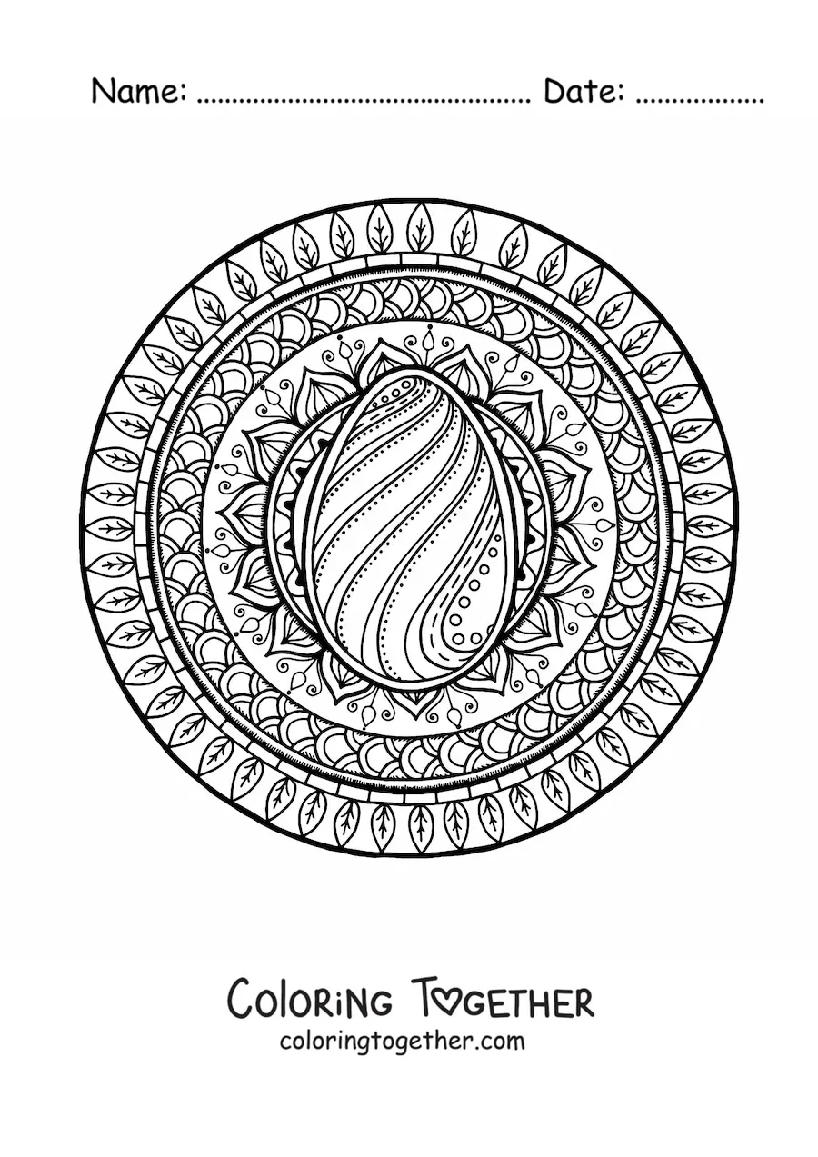 Coloring page of an Easter egg mandala