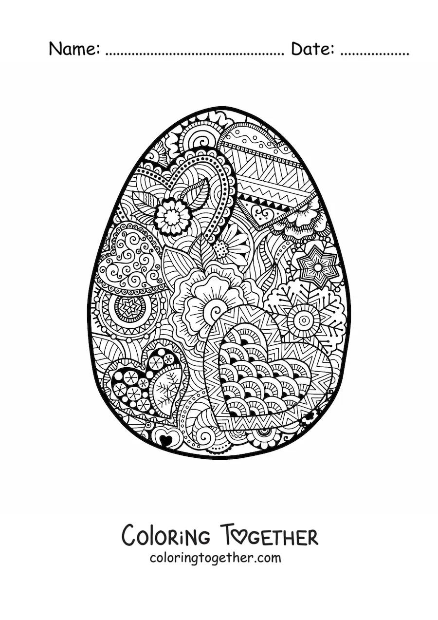 Coloring page of a Zentangle style Easter egg mandala