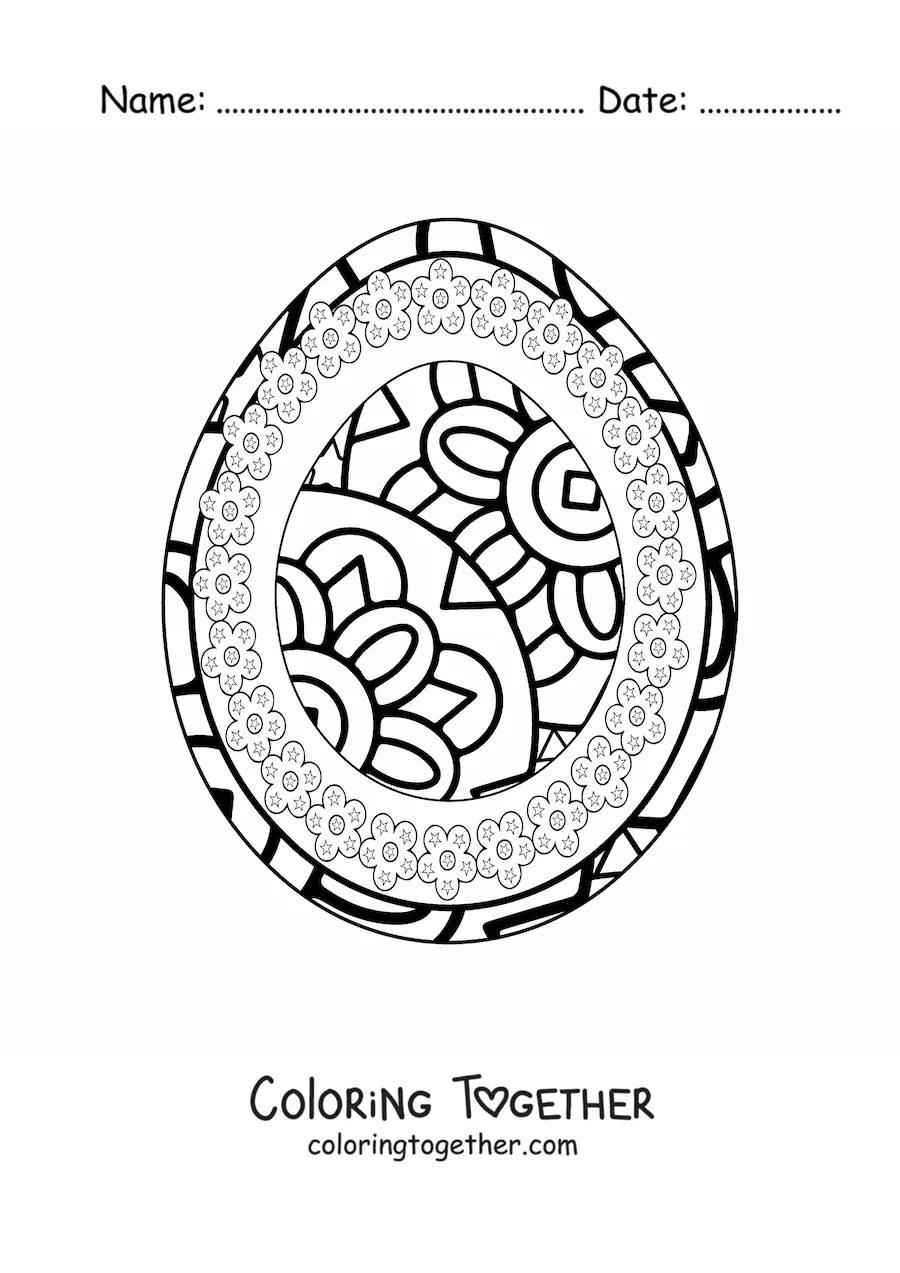 Coloring page of an Easter egg mandala for kids