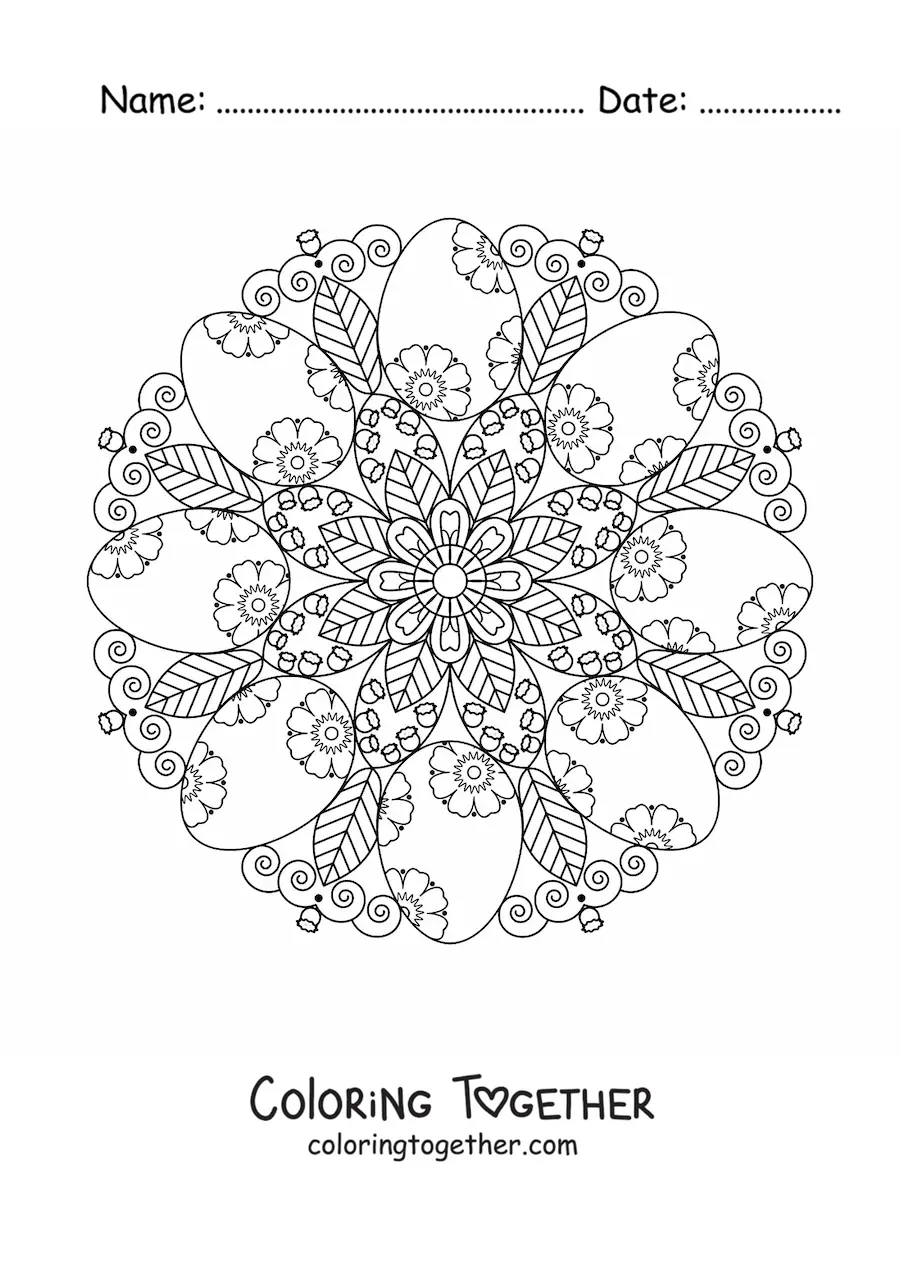 Coloring page of an Easter eggs mandala