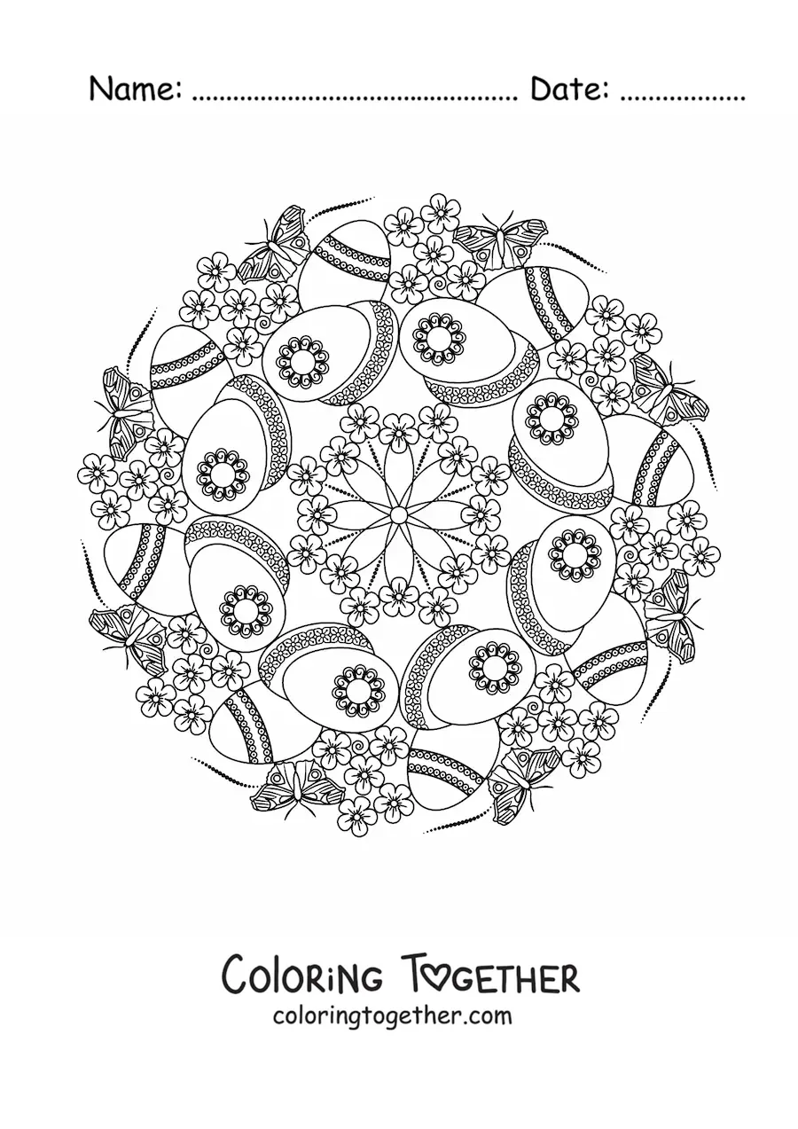 Coloring page of an Easter eggs mandala