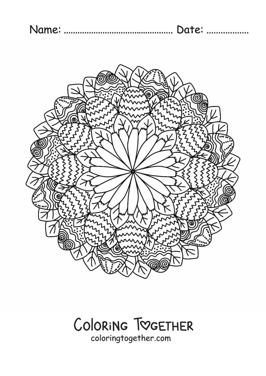 Coloring page of a difficult Easter eggs mandala