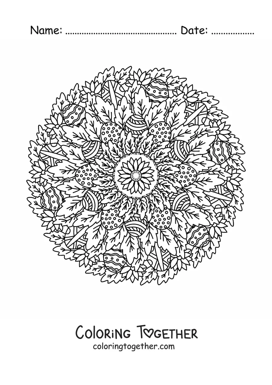 Coloring page of a difficult Easter eggs mandala