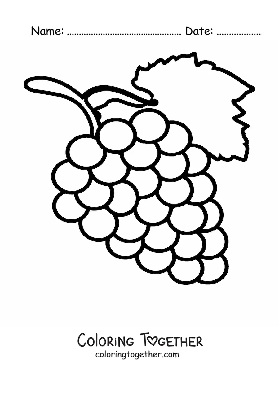 Coloring page of a bunch of grapes with one leaf