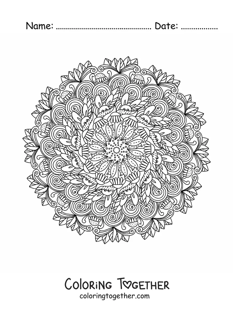 Coloring page of a Zentangle style Easter bunny mandala