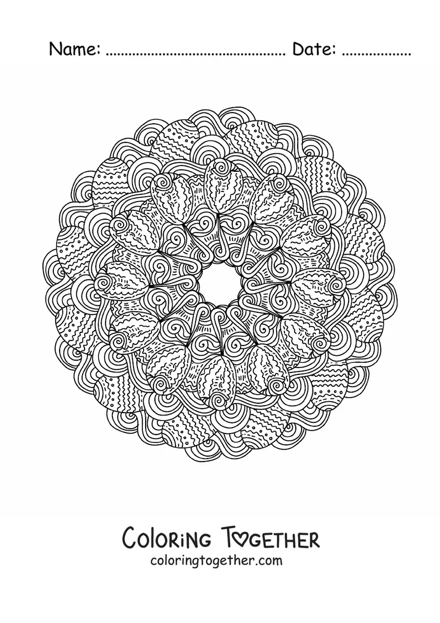 Coloring page of a Zentangle style Easter eggs mandala