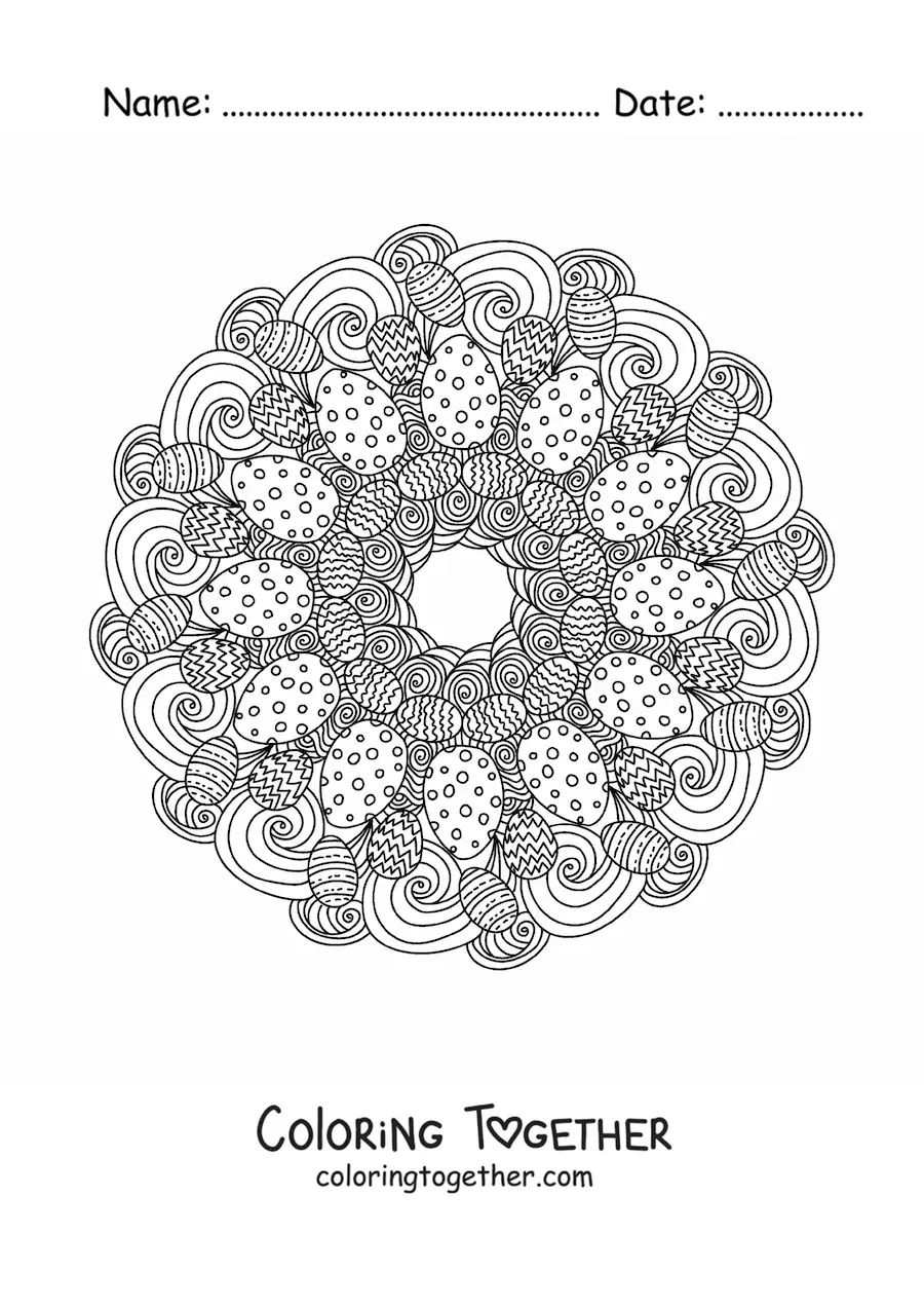 Coloring page of a Zentangle style Easter eggs mandala
