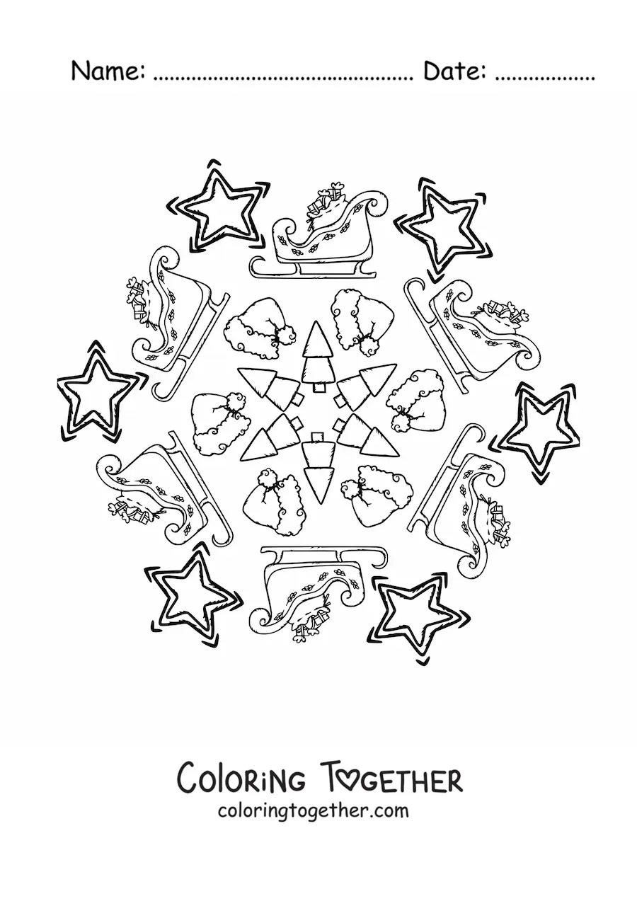 Coloring page of a Christmas Santa mandala for kids