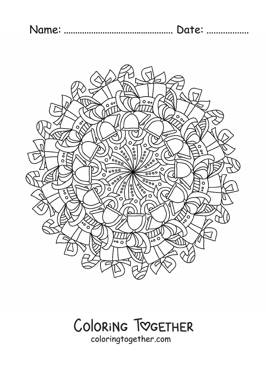 Coloring page of a Christmas gifts mandala