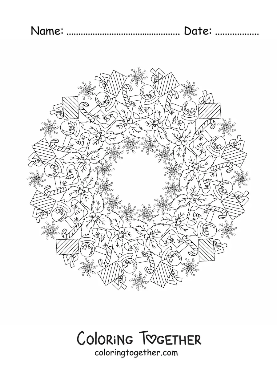 Coloring page of a Christmas motifs mandala
