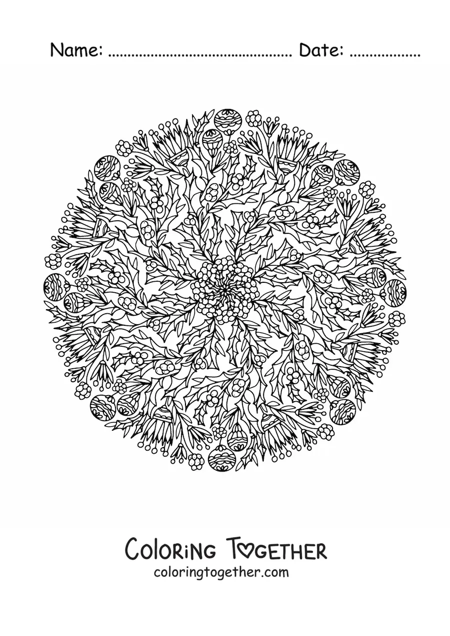 Coloring page of a Christmas mandala for adults