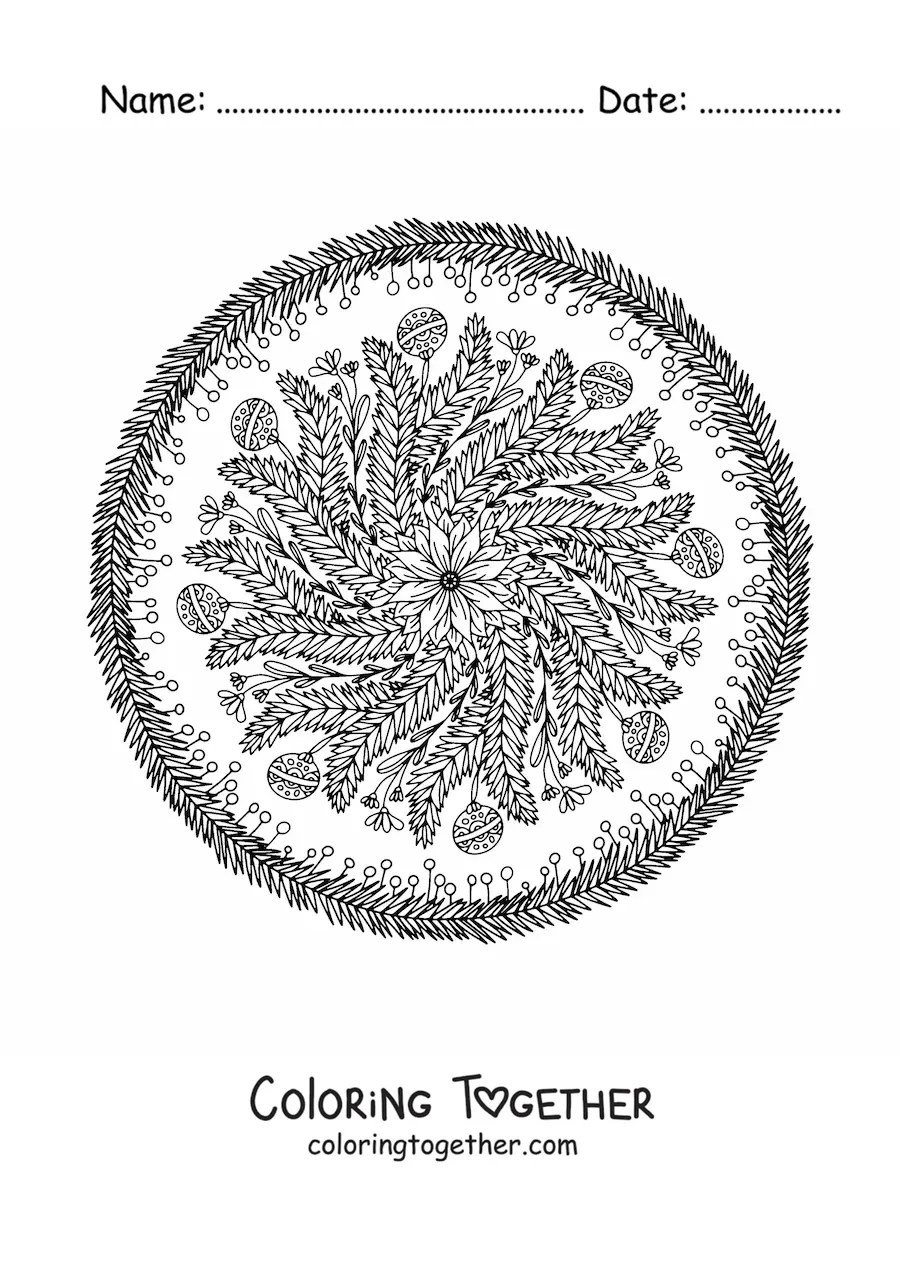 Coloring page of a Christmas mandala for adults