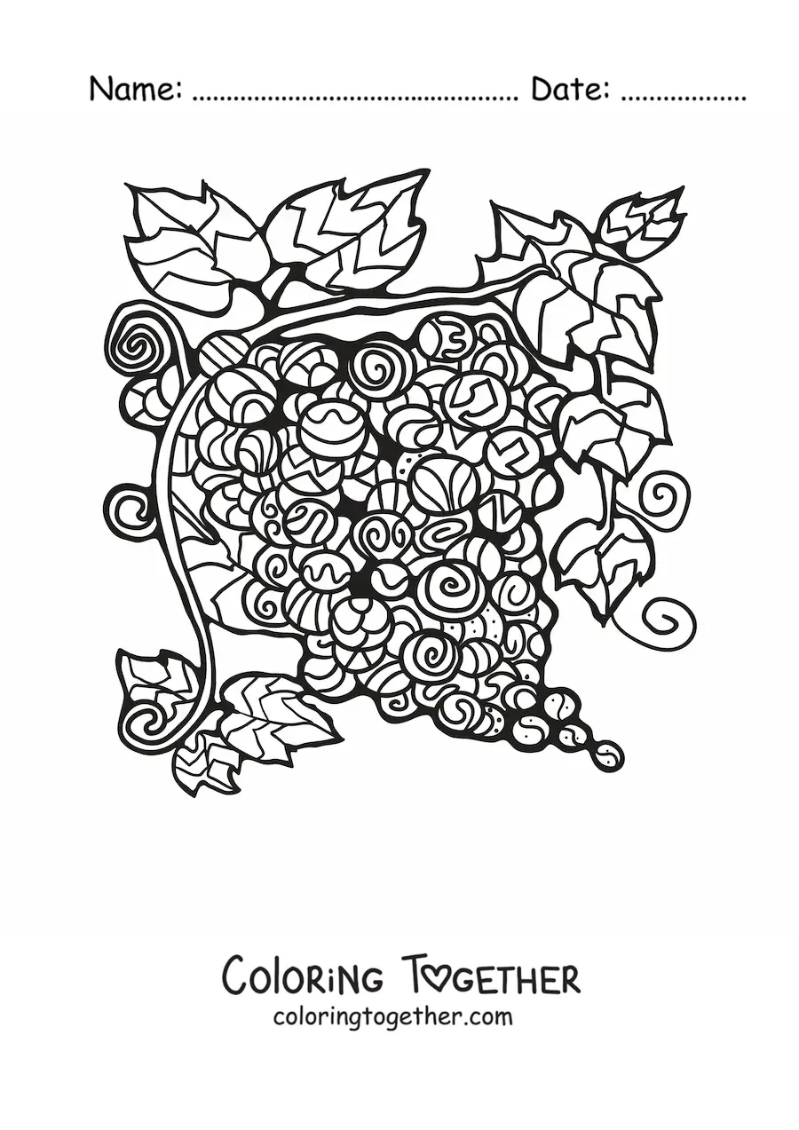 Coloring page of grapes with geometric shapes