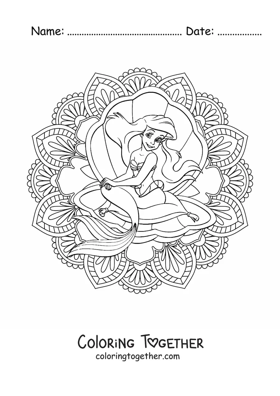 Coloring page of a mandala of Disney's The Little Mermaid