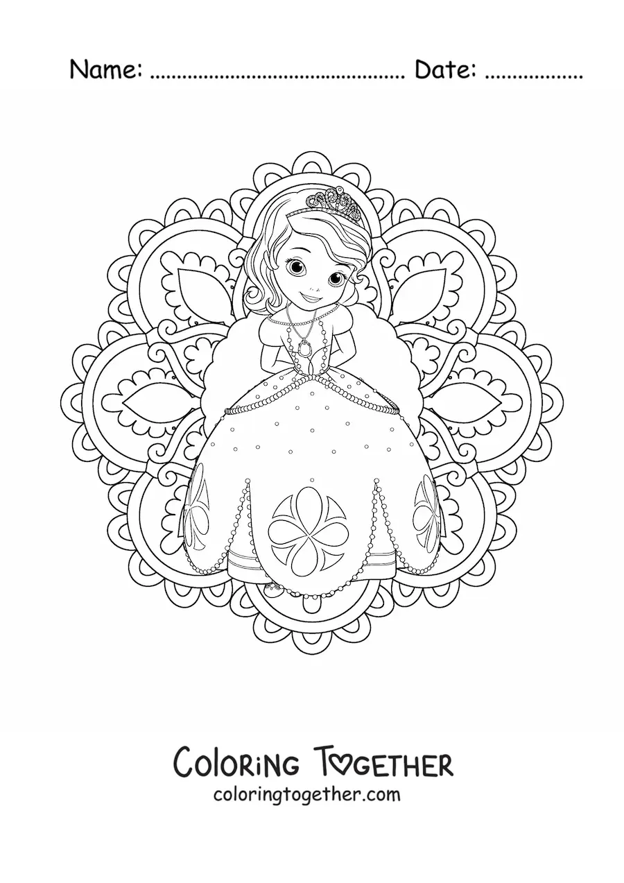 Coloring page of a mandala of Disney princess Sofia the First