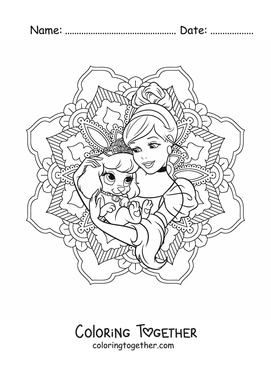 Coloring page of a mandala of Disney princess Cinderella