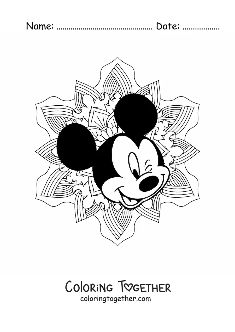 Coloring page of a Mickey Mouse mandala