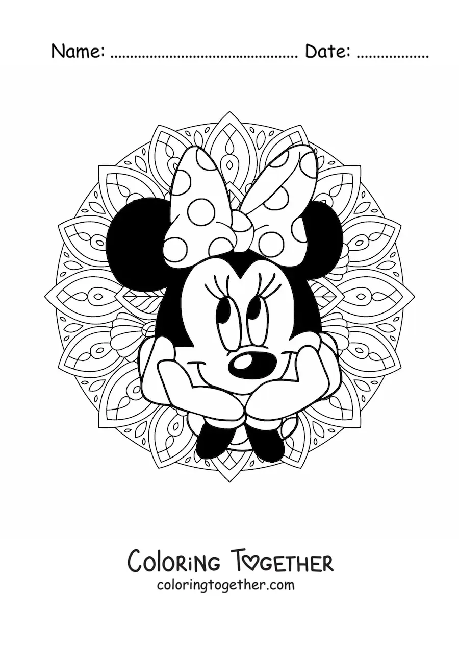 Coloring page of a Minnie Mouse mandala