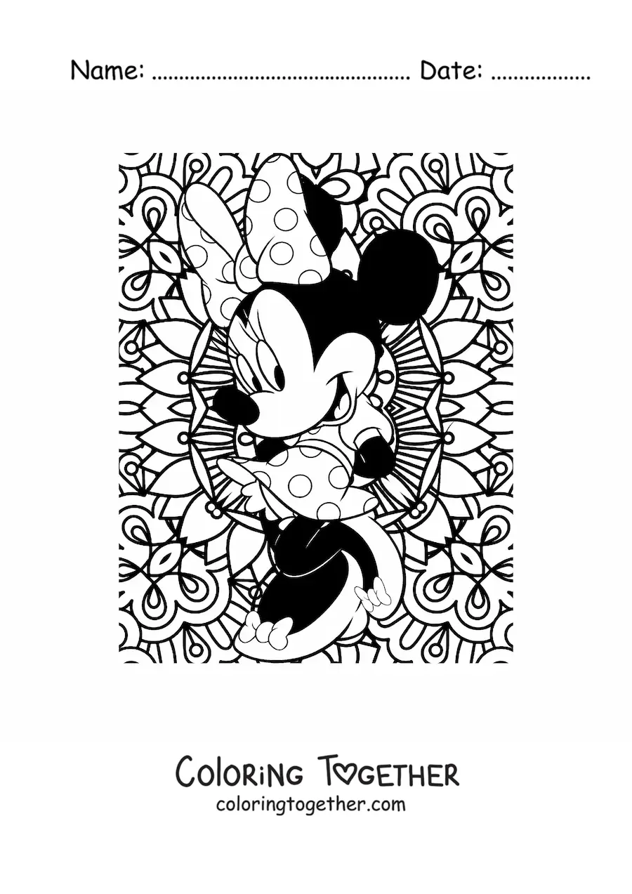 Coloring page of a Minnie Mouse mandala