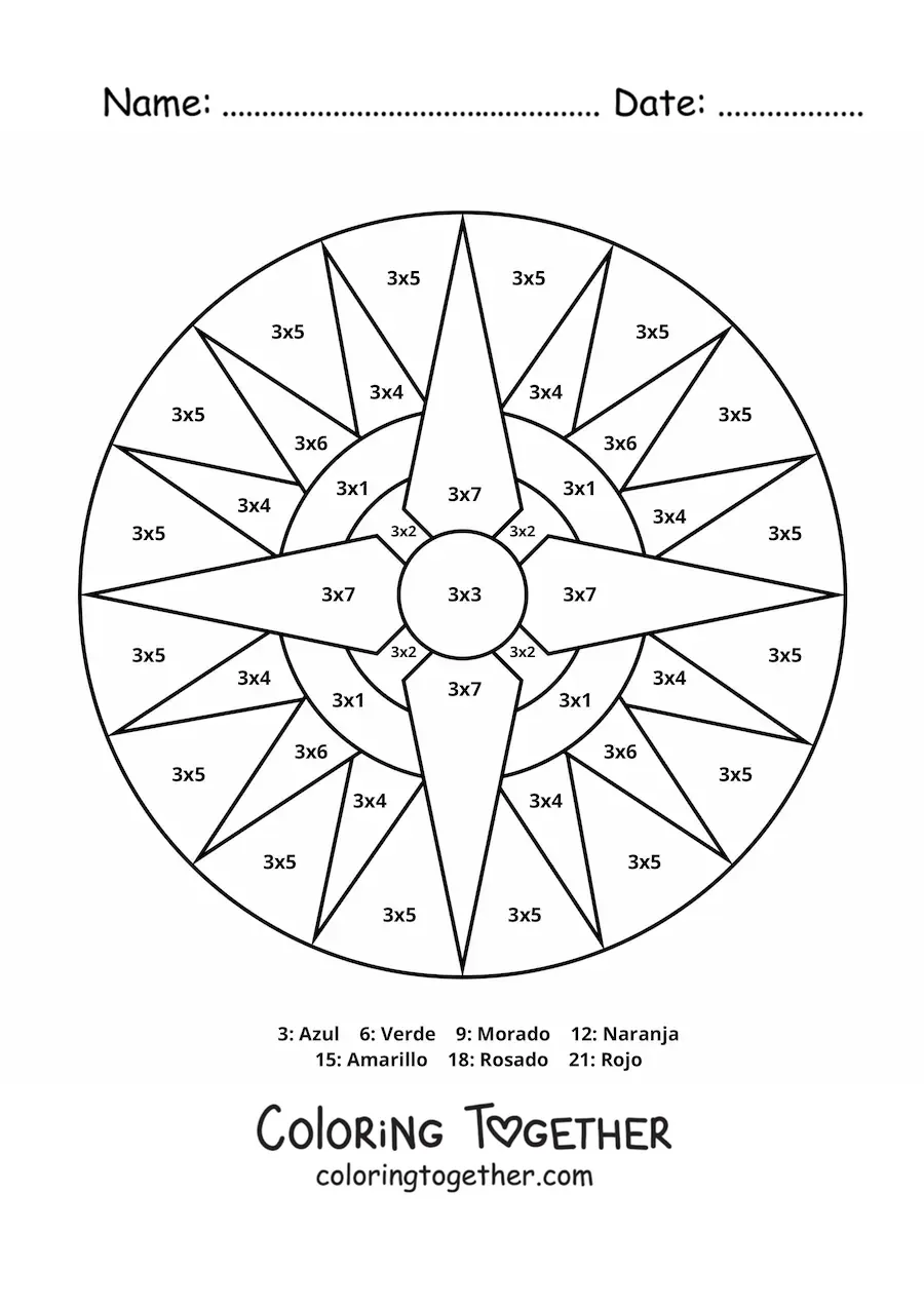 Coloring page of a multiplication mandala for the number 3