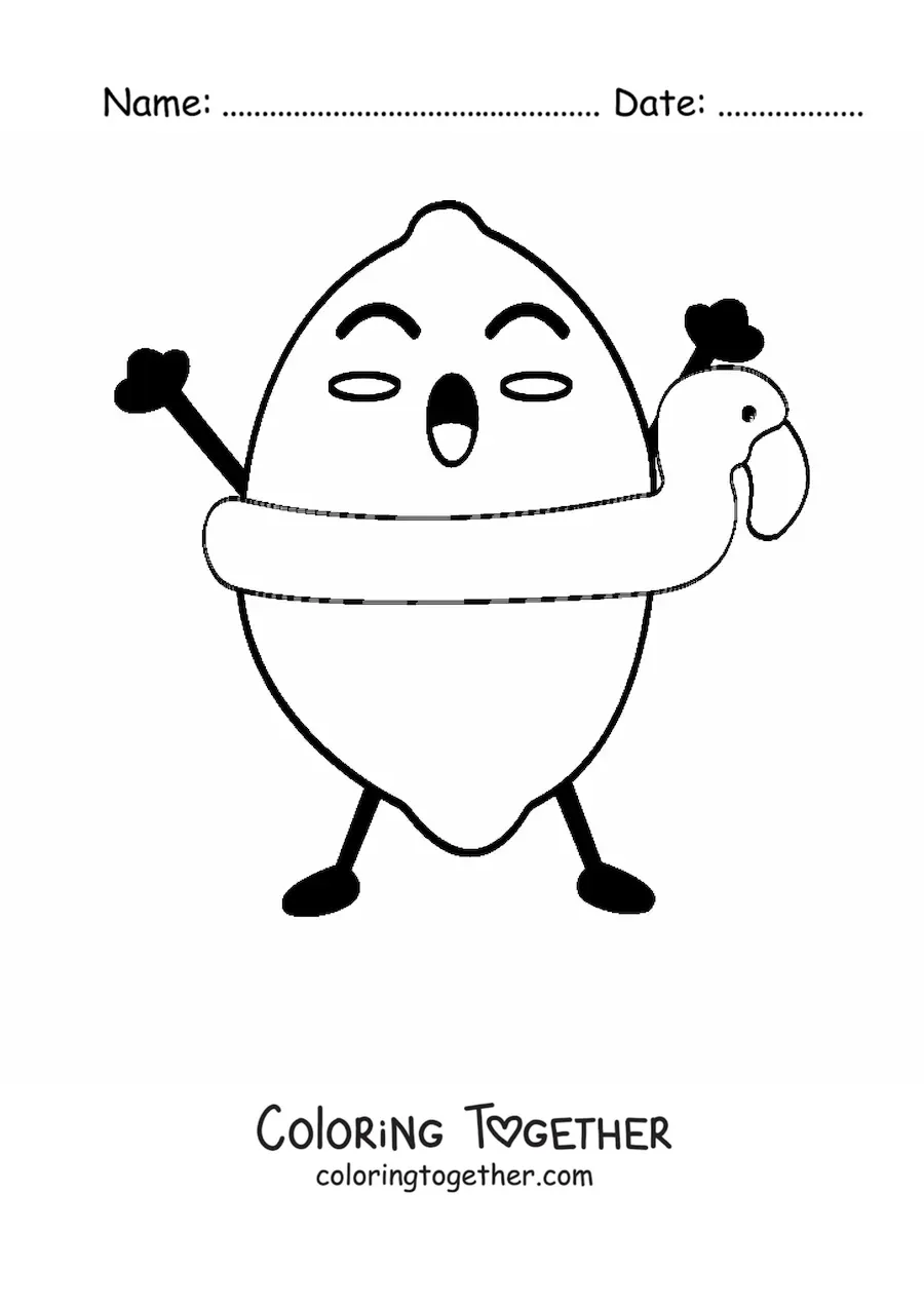 Coloring page of a kawaii cartoon lemon with a life preserver
