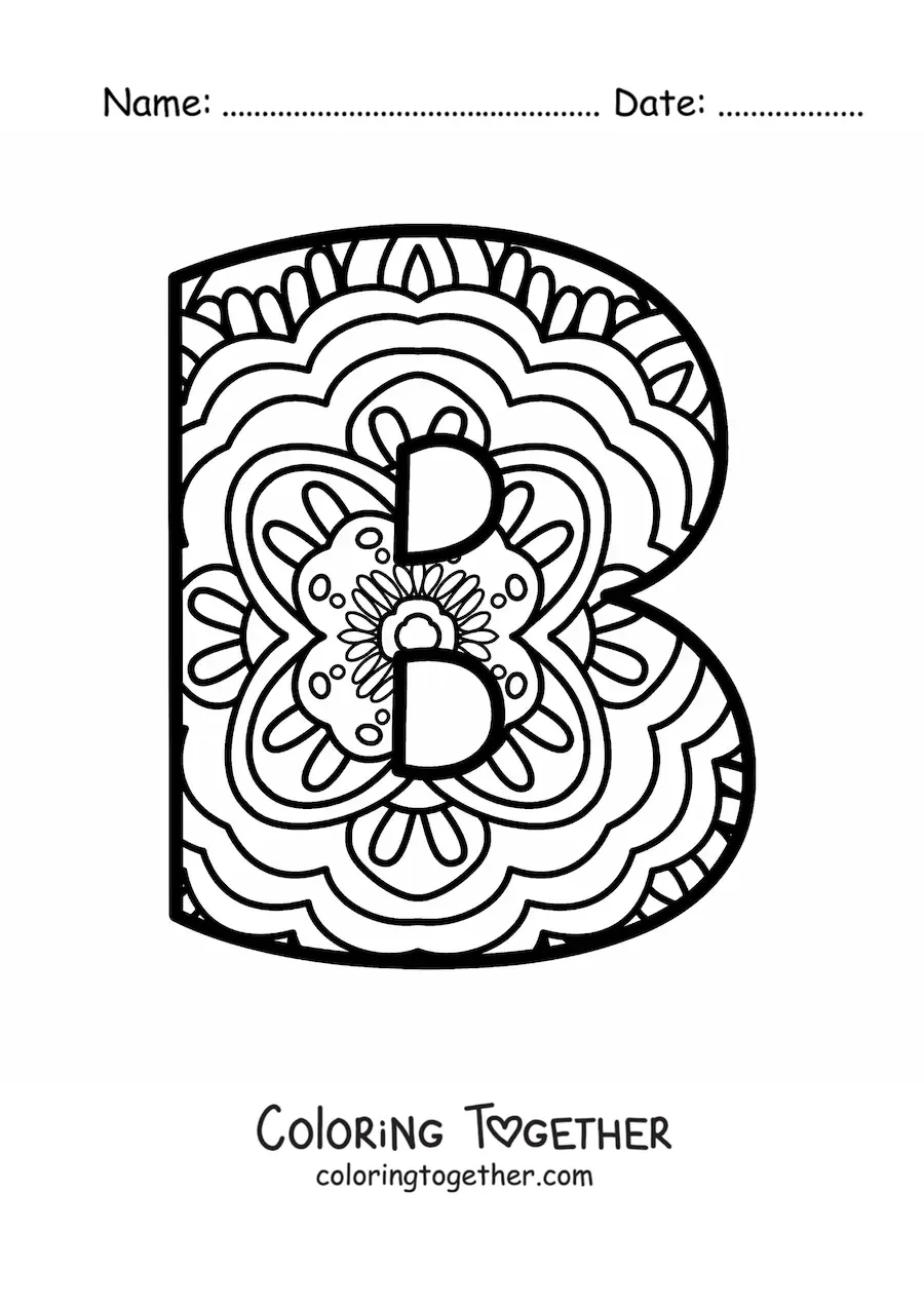Coloring page of a mandala of the letter b