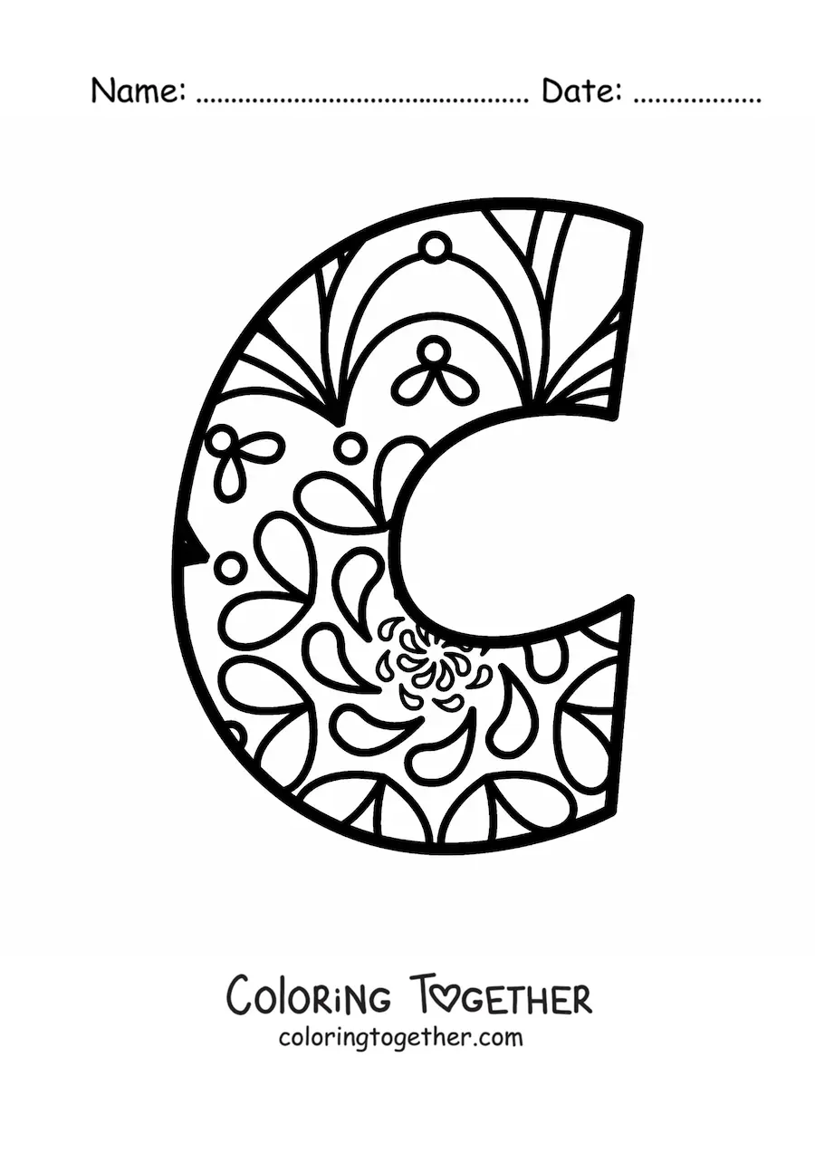 Coloring page of a mandala of the letter c