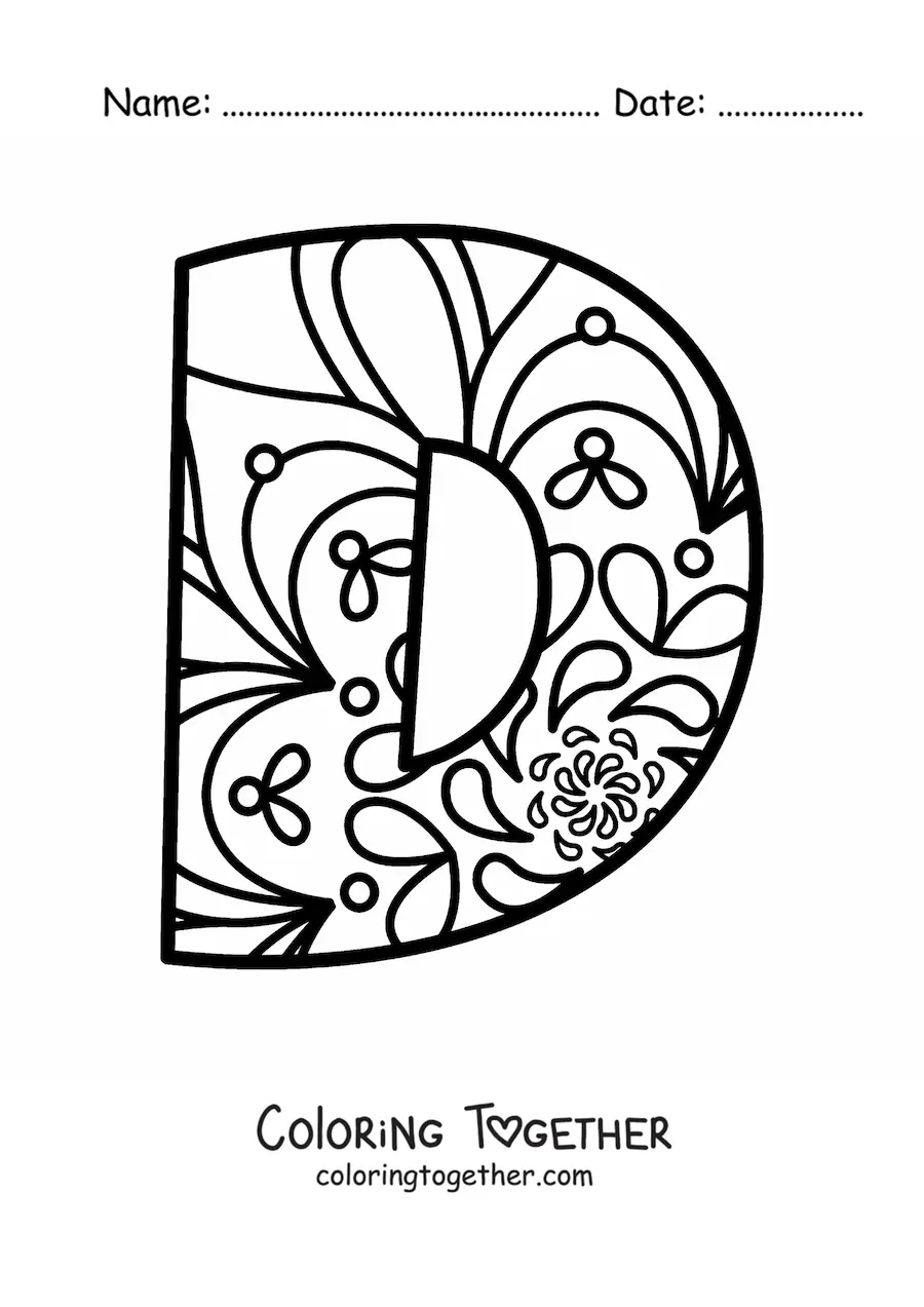 Coloring page of a mandala of the letter d