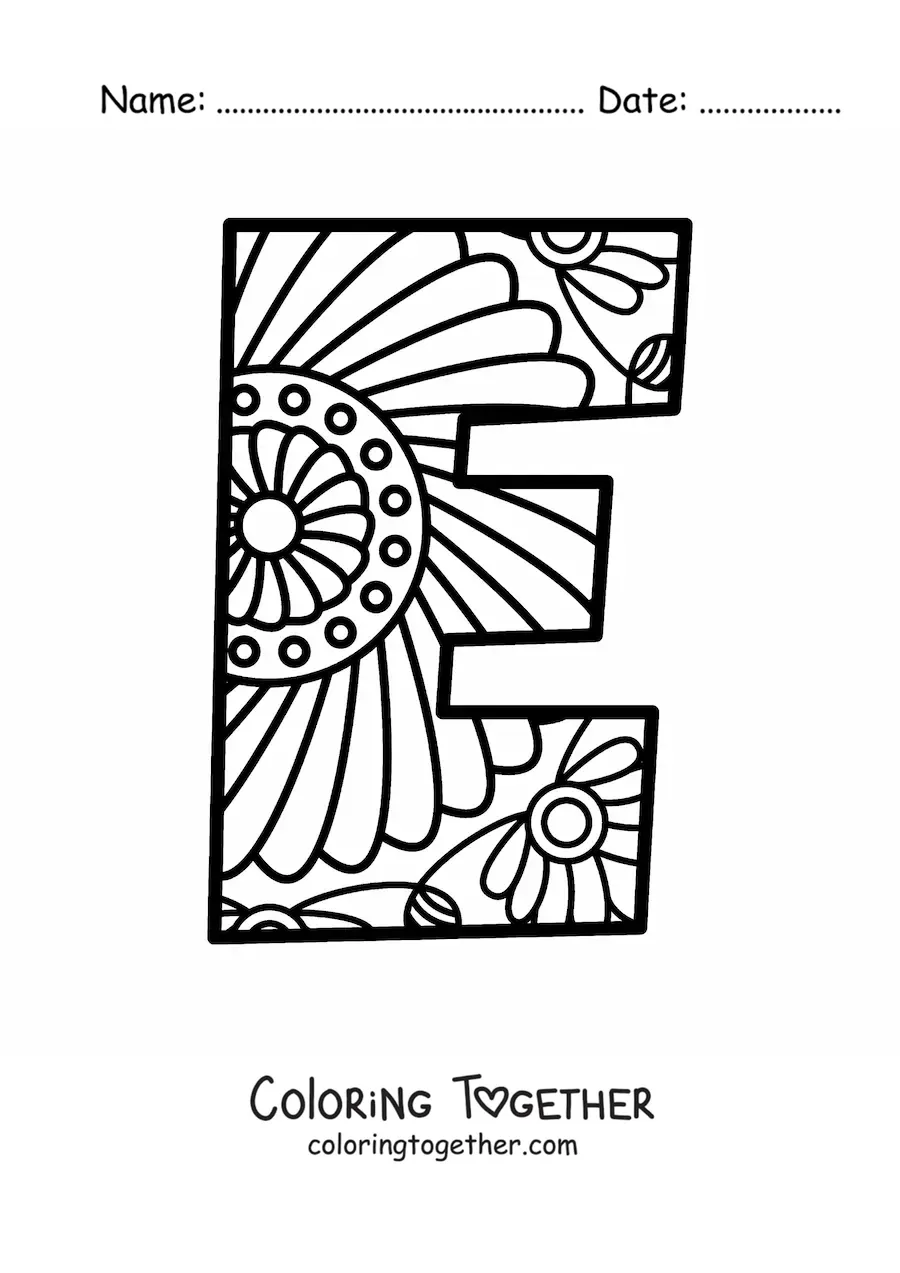 Coloring page of a mandala of the letter e