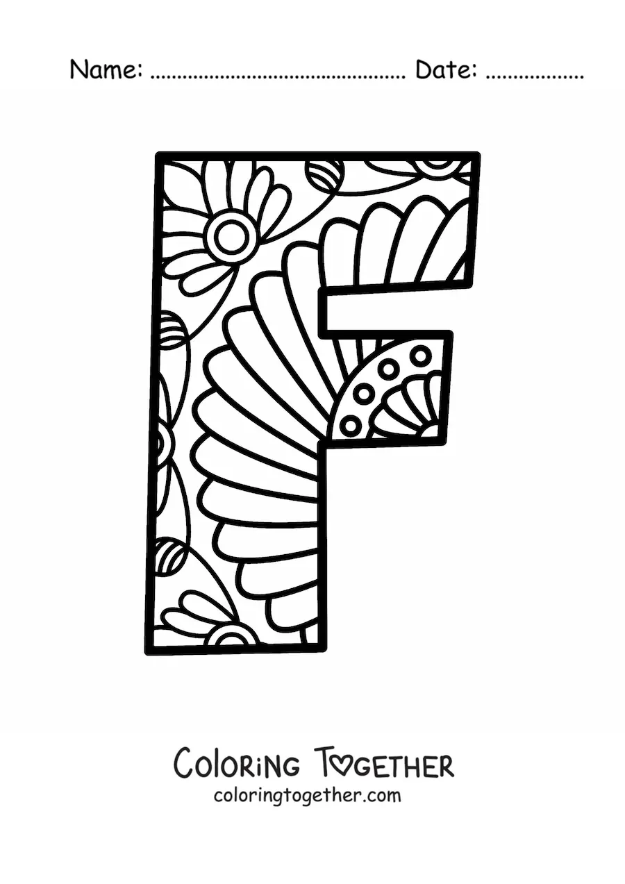 Coloring page of a mandala of the letter f