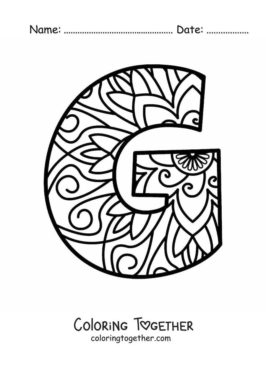 Coloring page of a mandala of the letter g