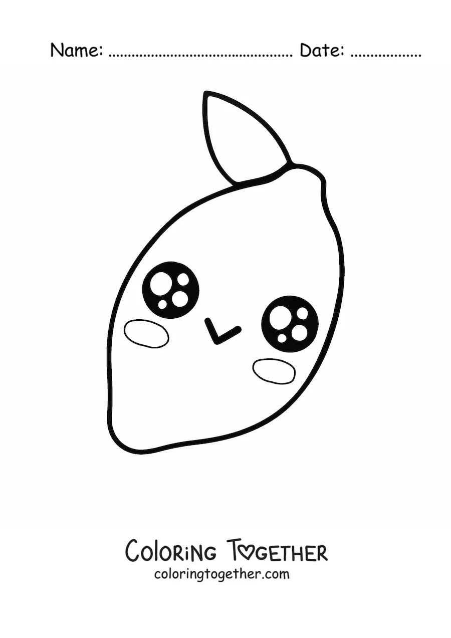 Coloring page of a kawaii cartoon lemon with sparkling eyes