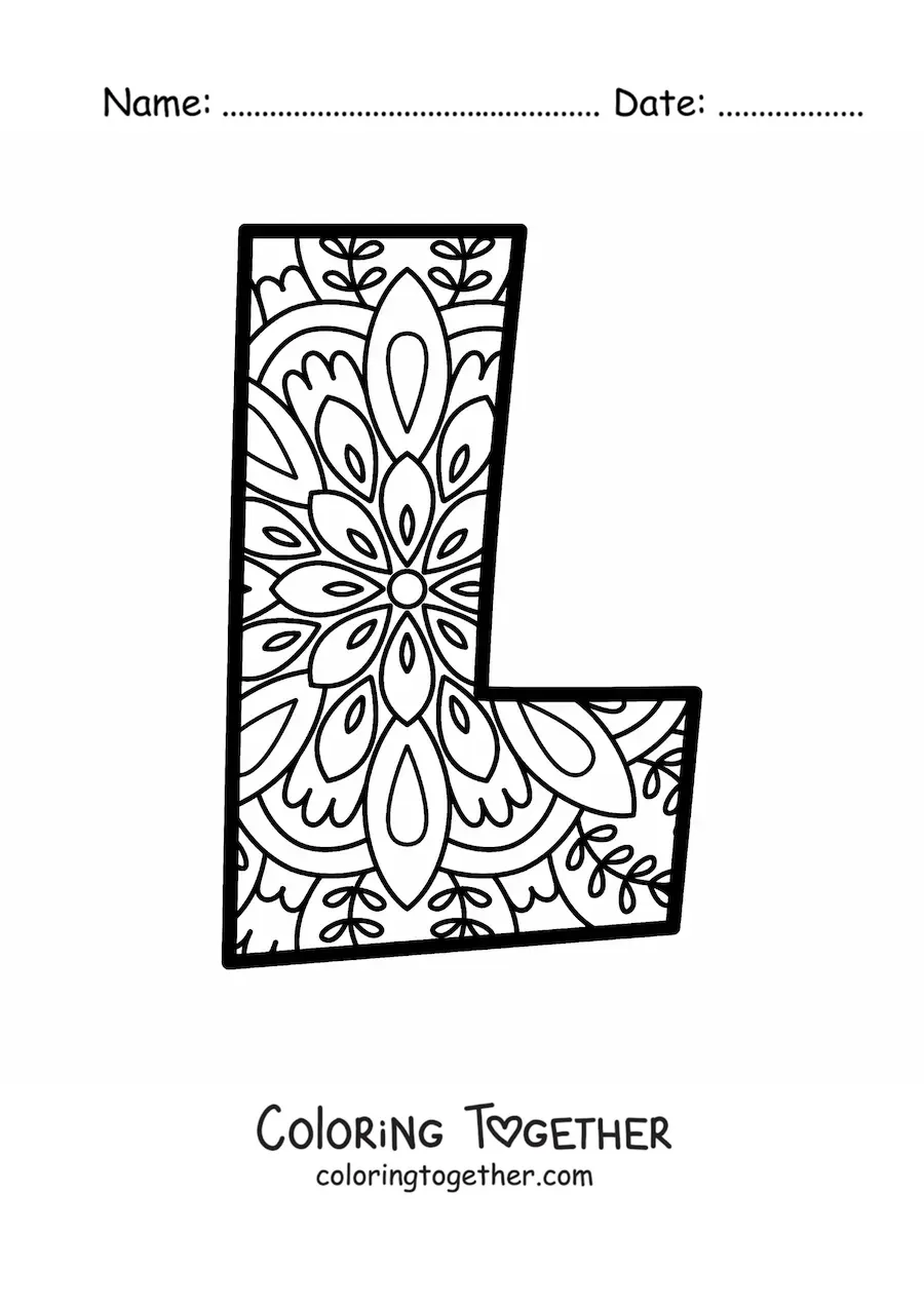 Coloring page of a mandala of the letter l