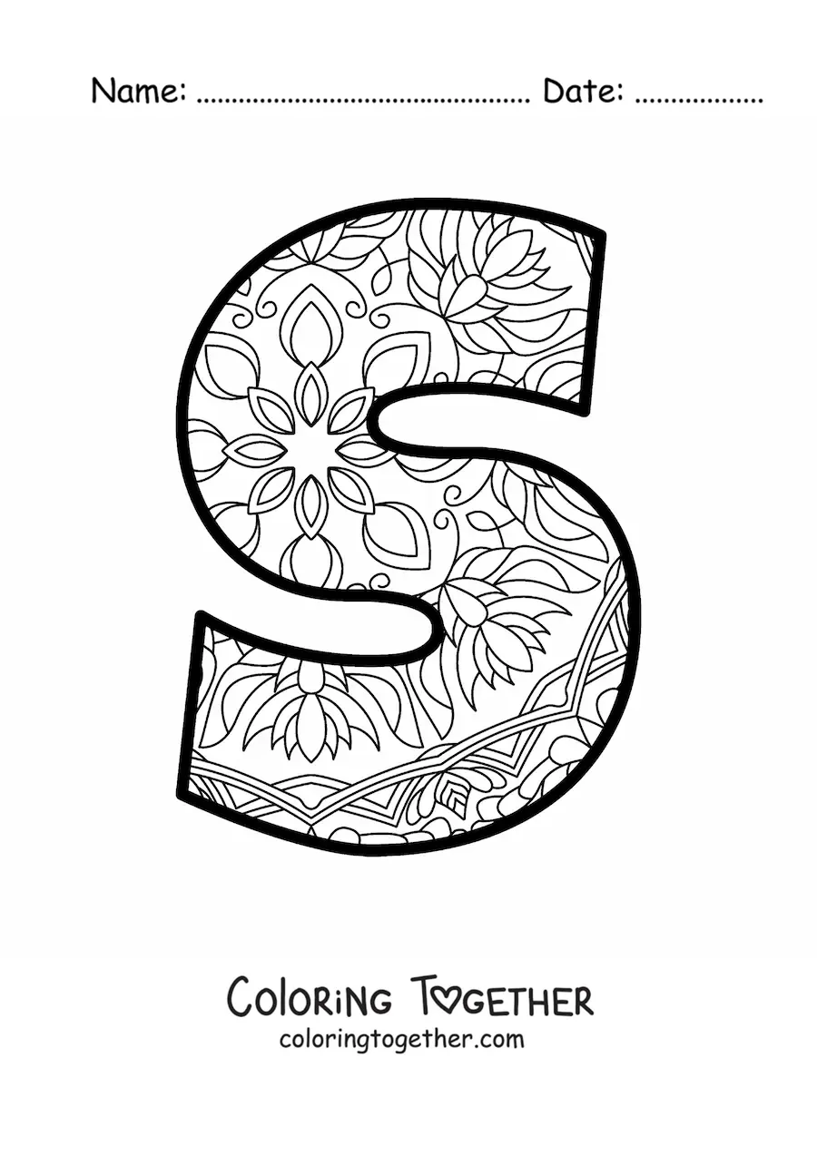 Coloring page of a mandala of the letter s