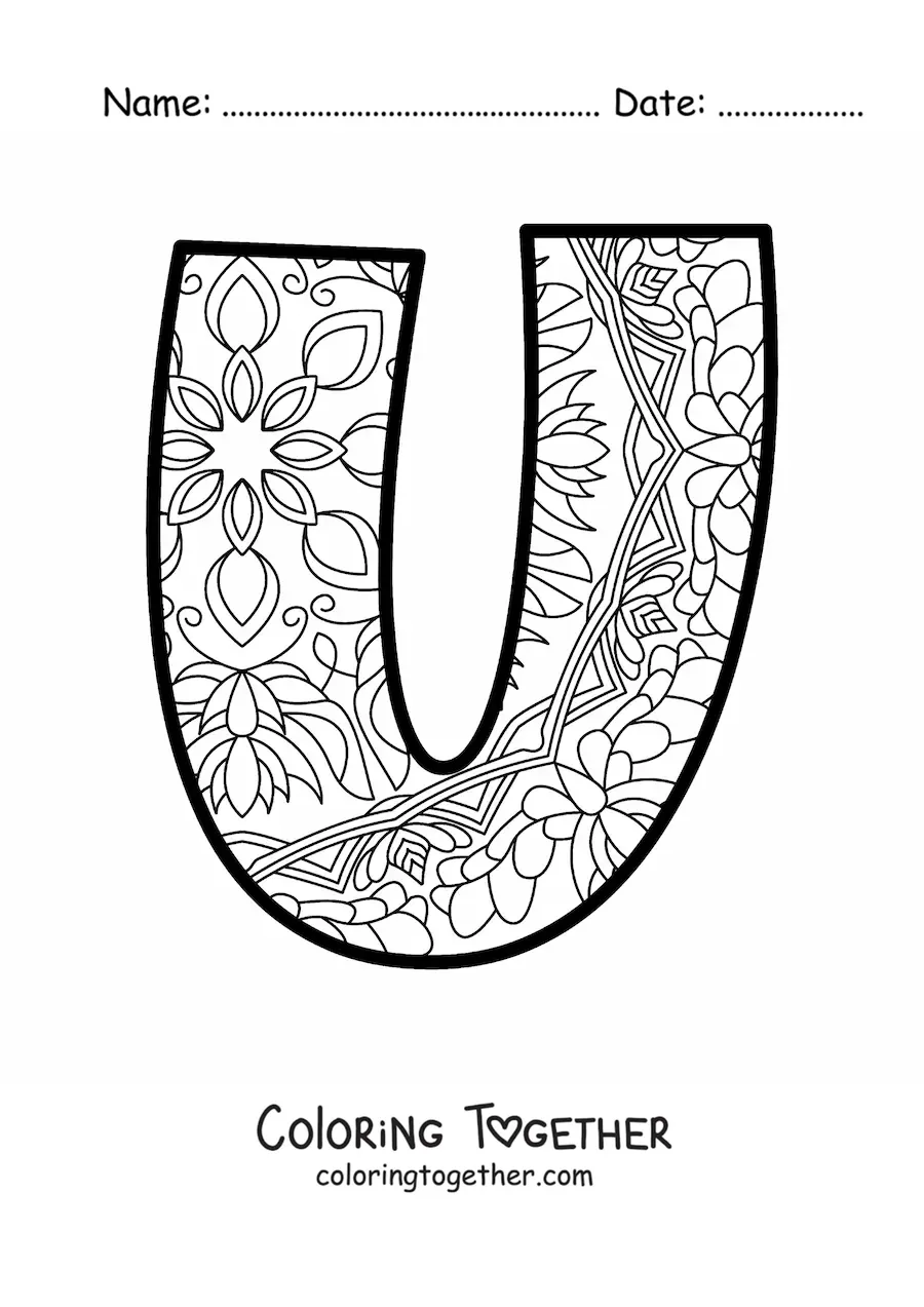 Coloring page of a mandala of the letter u