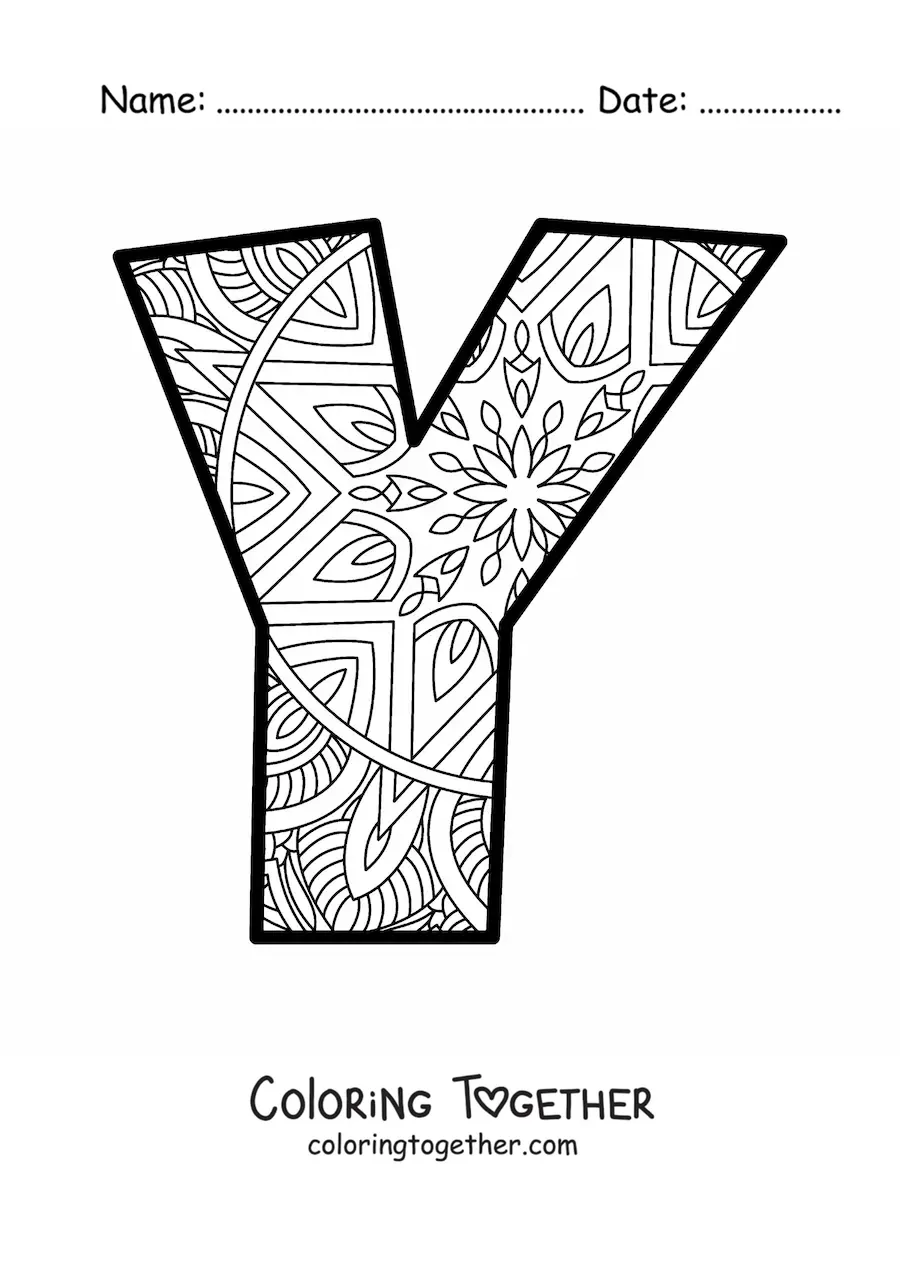 Coloring page of a mandala of the letter y