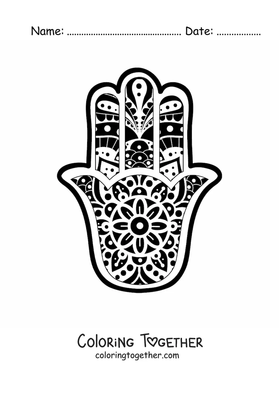 Coloring page of a Buddhist mandala of the hand of Fatima