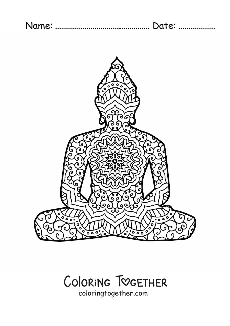 Coloring page of a Buddha mandala