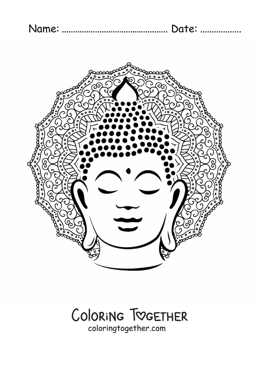 Coloring page of a mandala of the face of Buddha