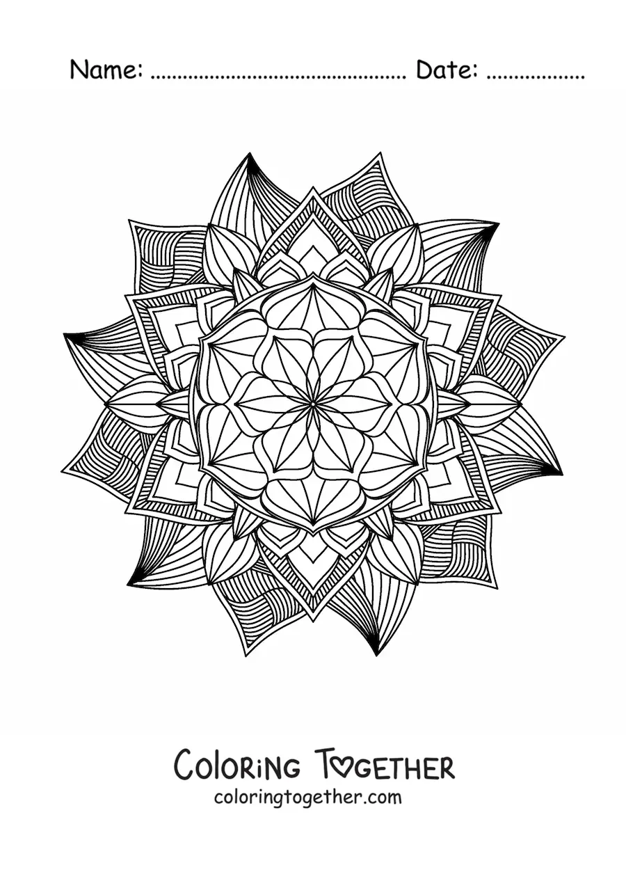 Coloring page of a Buddhist mandala for meditation